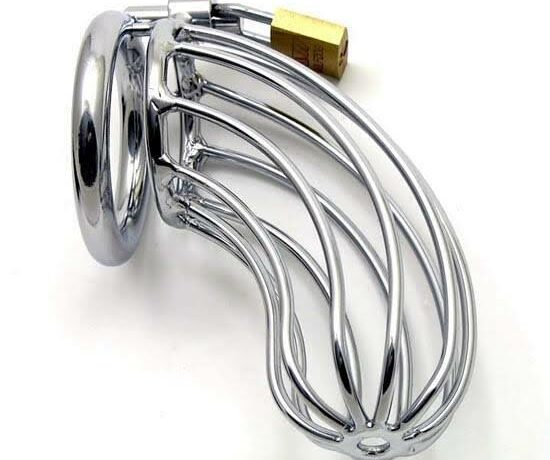 Stainless steel chastity cage with small padlock