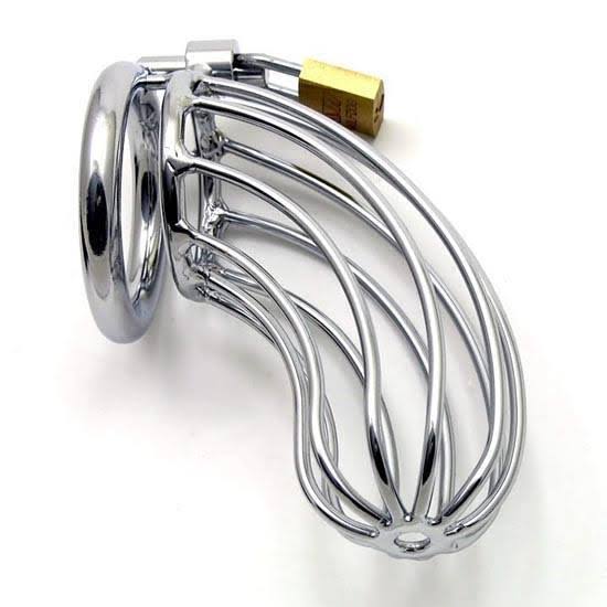 Stainless steel chastity cage with small padlock